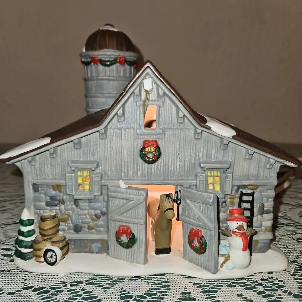 Adorable Christmas Lighted Village Barn Accessory